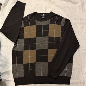 Dockers Men's Crewneck Argyle Plaid Sweater - Black, Brown, Gray